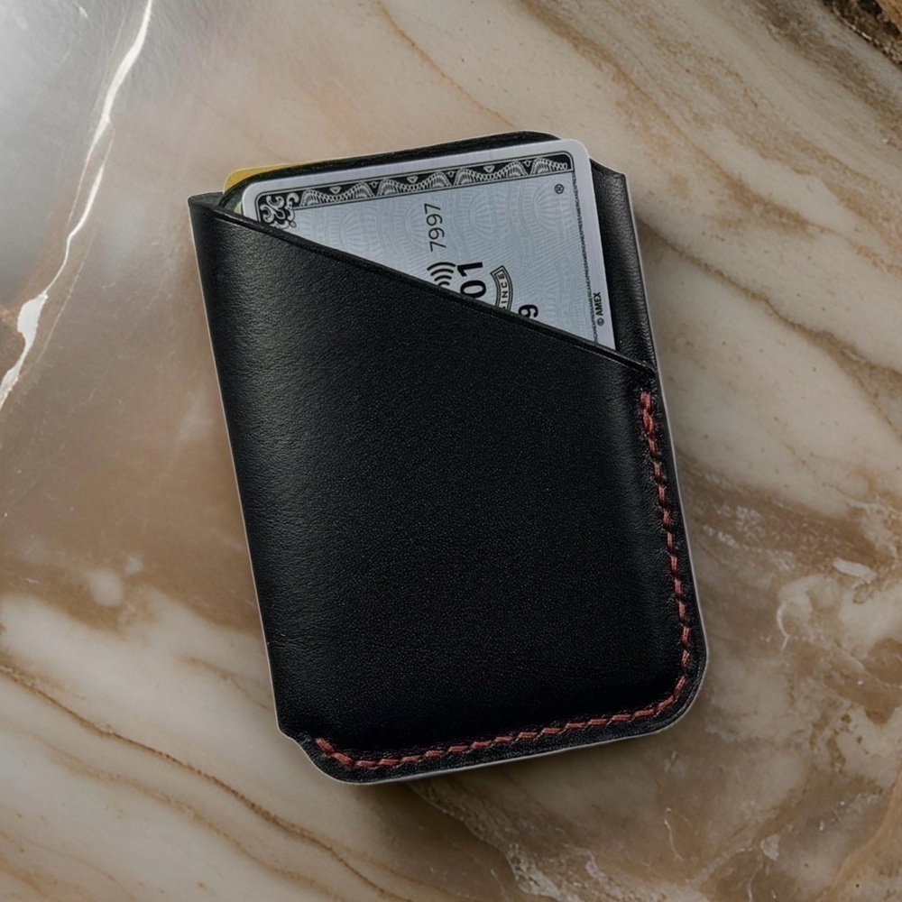 Your Initials on Minimalist Black Italian Leather Card Wallet
